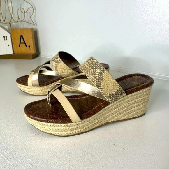 SAM EDELMAN Raleigh Snake print Jute Wrapped Wedge Espadrille- Size 8.5 - Picture 1 of 11